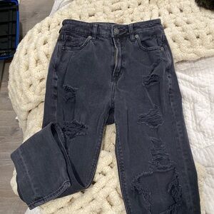 American Eagle Black Ripped High Waisted Mom Jeans